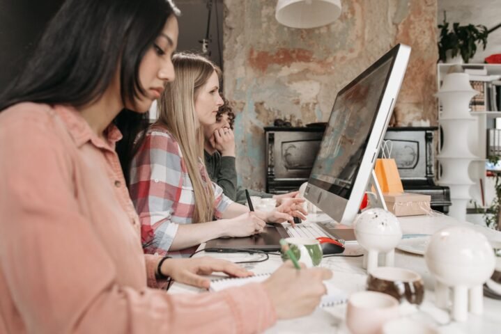 Design team using Figma's browser-based interface for real-time collaboration